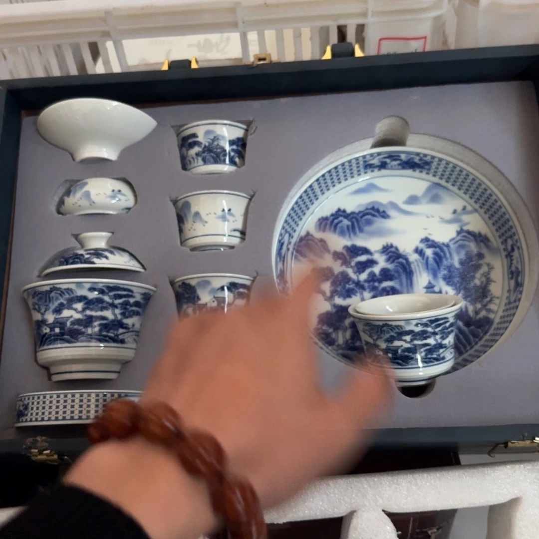 摆件青花山水十件套
