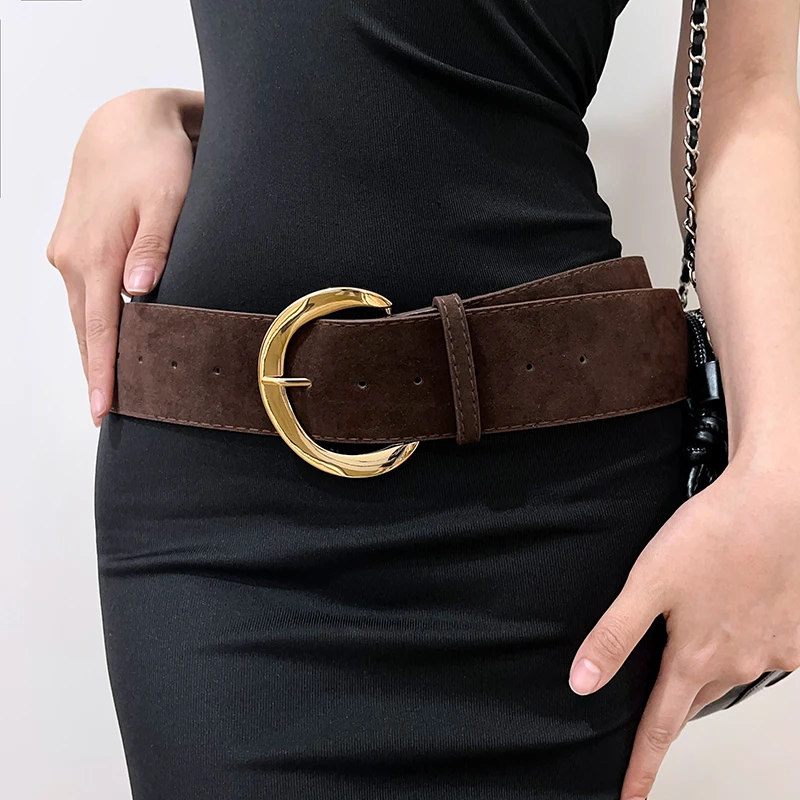 辣妹棕色复古腰带女士宽边皮带腰封y2k气质牛仔裤搭配连衣裙装饰