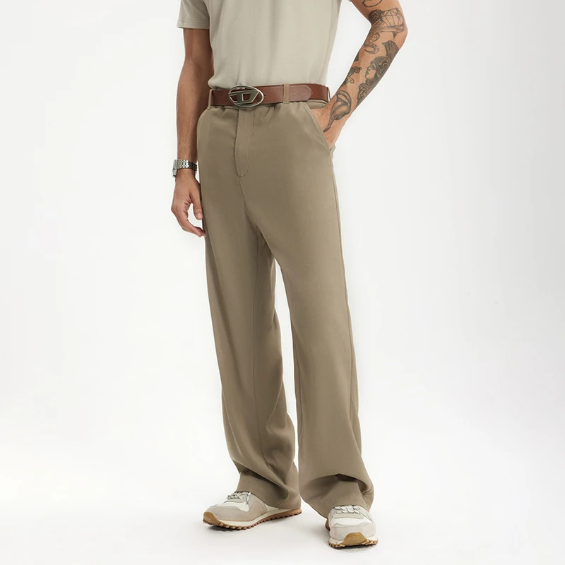 春夏口袋高腰长裤夏季纯色休闲裤男装秋季宽松垂感裤子阔腿裤