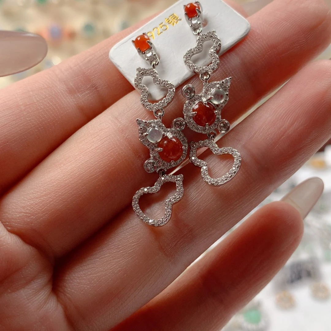 翡翠银S925镶嵌颈饰耳钉