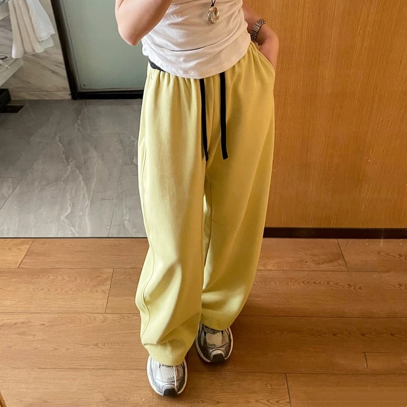 撞色抽绳弯刀阔腿裤女欧洲站2025春装新款女装束脚卫裤潮休闲长裤