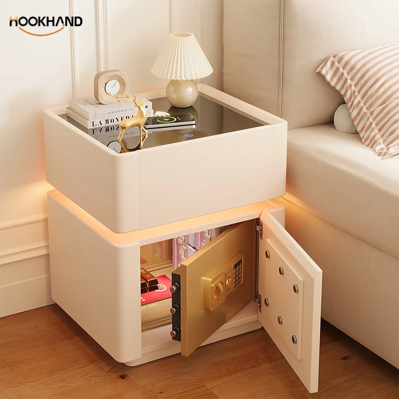 床头柜智能保险箱轻奢高级感收纳柜卧室奶油风置物架床边柜子