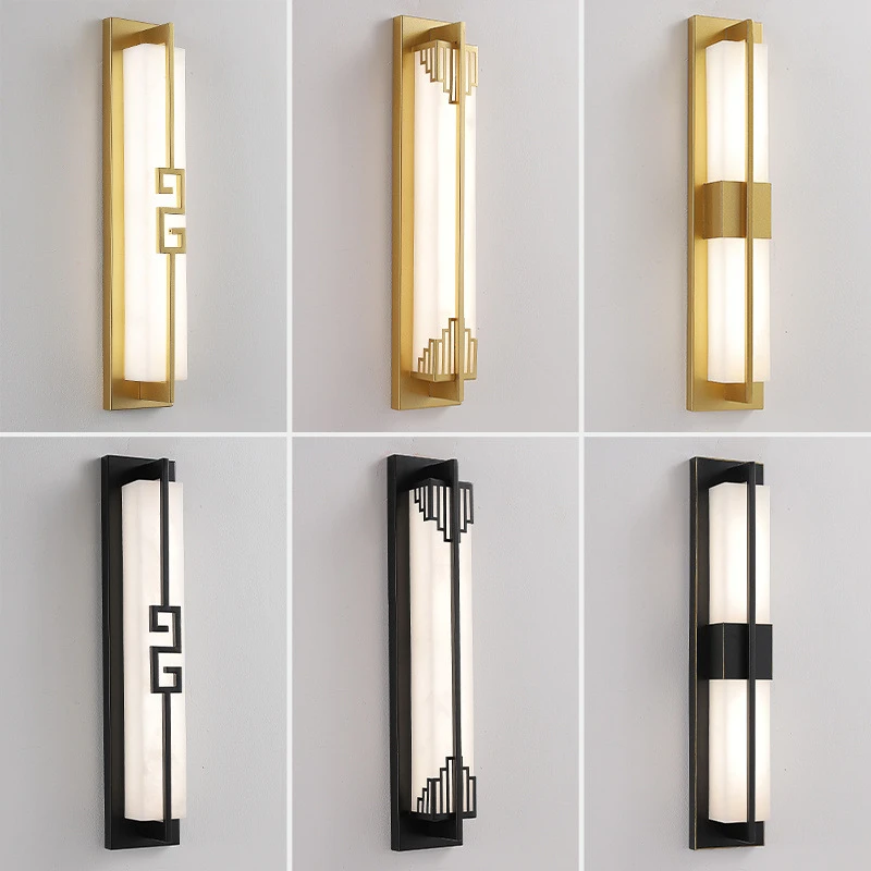 新中式壁灯客厅电视背景墙现代简约卧室床头走廊户外防水壁灯长条