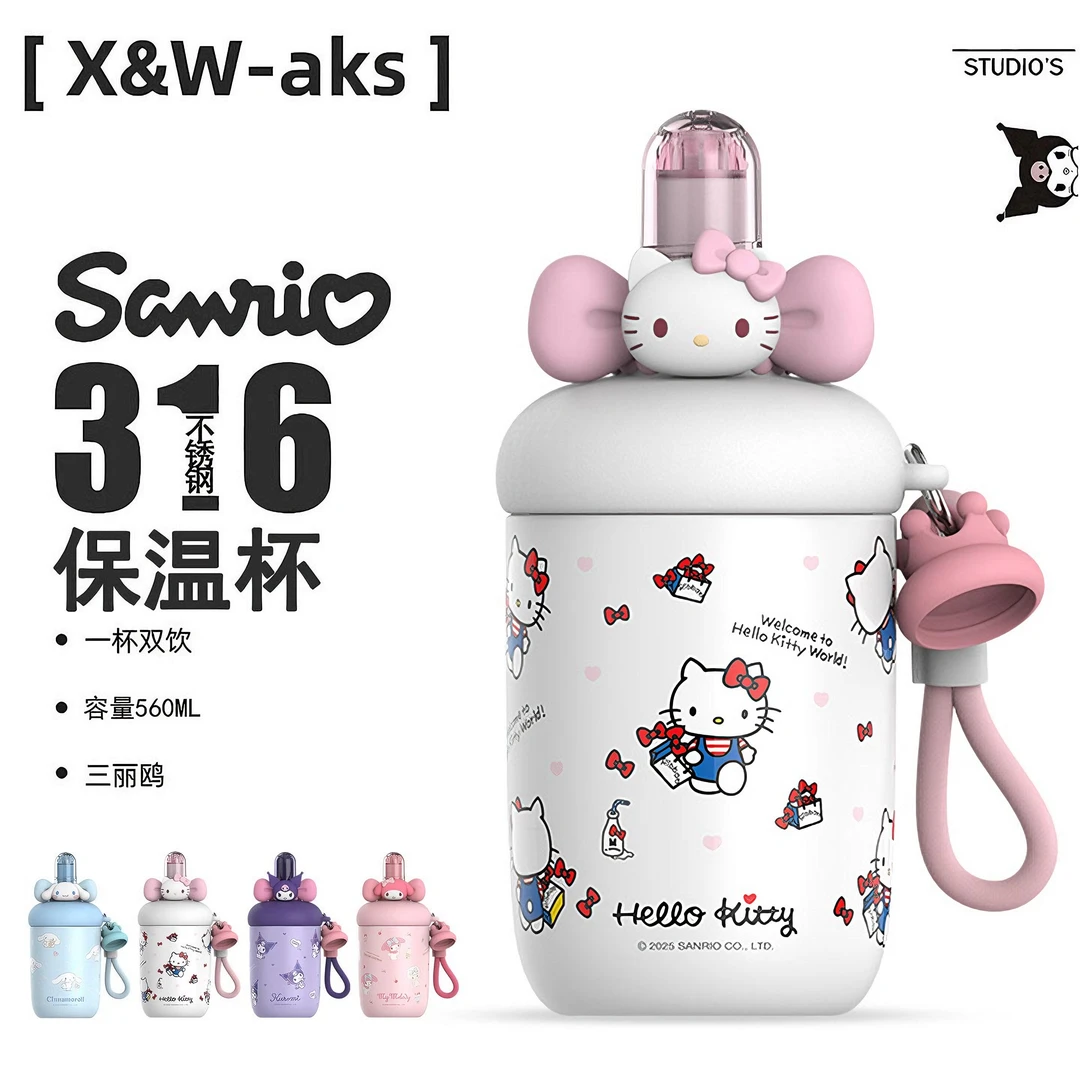 hellokitty吸管保温杯女生大容量水杯2025新款保冷冰霸杯学生水壶