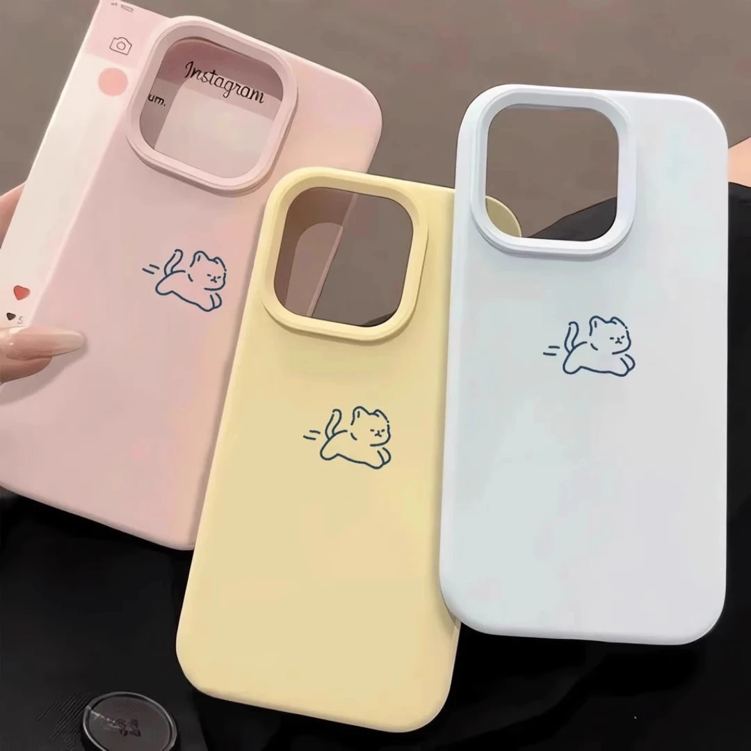 奔跑小猫适用于情侣iPhone16苹果15卡通手机壳17promax液态高级感