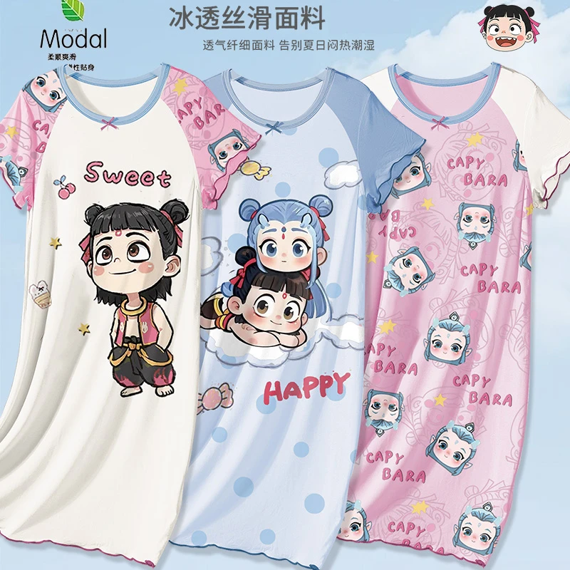儿童睡衣薄款夏季中大童女童睡裙亲子母女家居服哪吒2025新款女孩