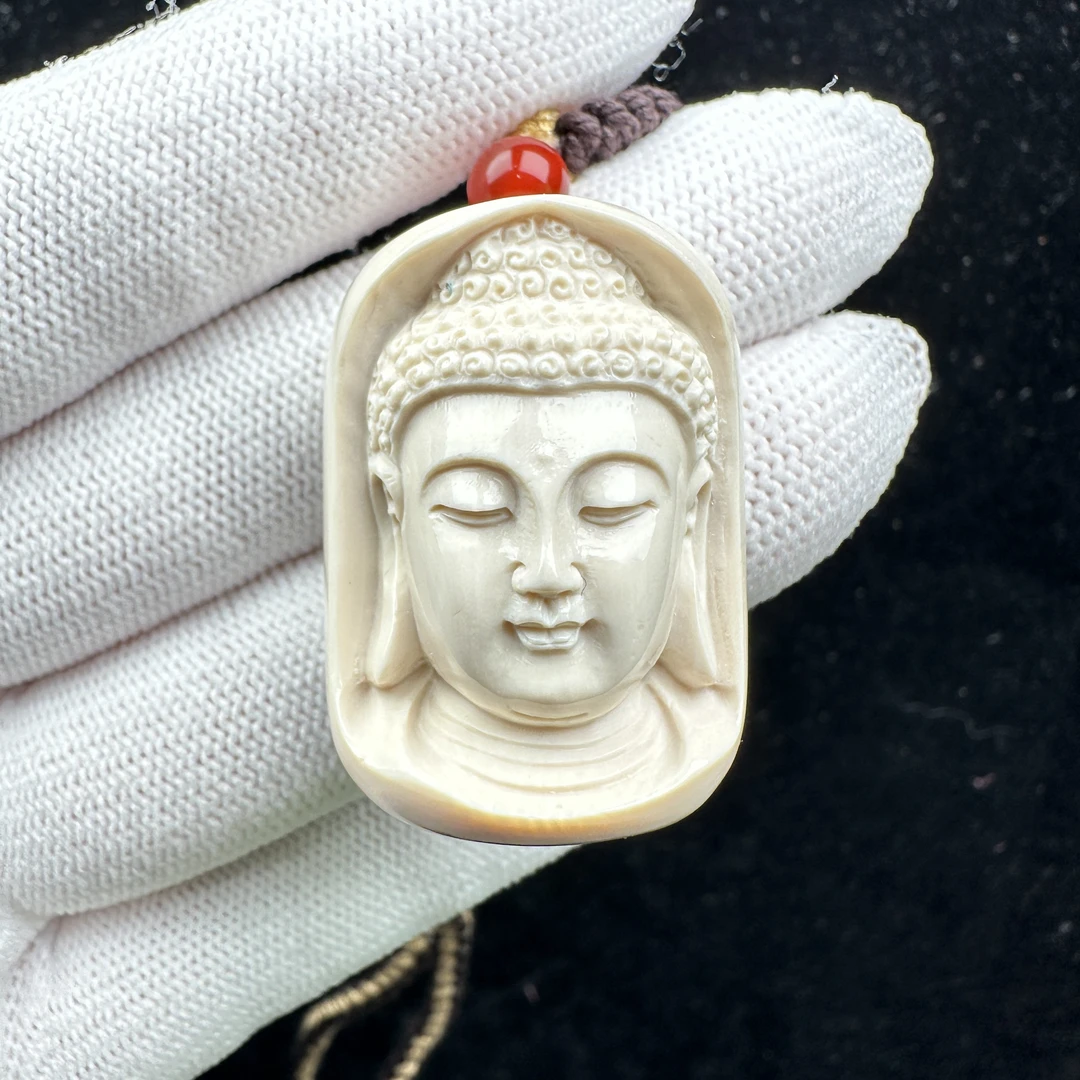 H3008 天然猛犸牙 雕刻大日如来牌 24*34*17mm支持鉴定 假一罚四