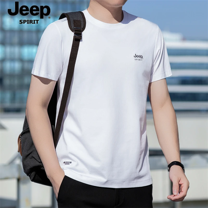 Jeep正品时尚高端男士短袖T恤宽松透气夏季百搭休闲圆领t恤衫潮男