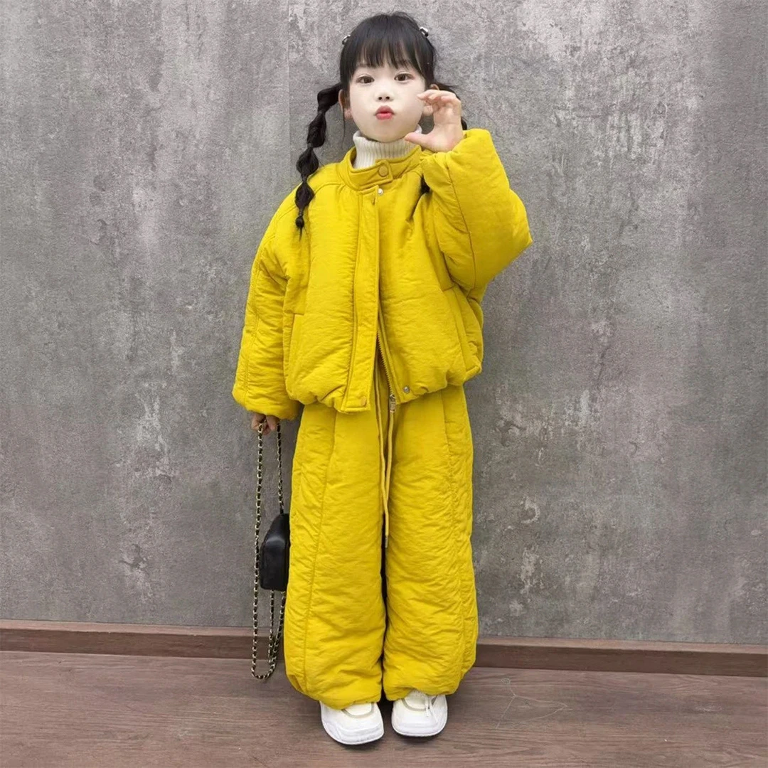 女童套装冬装2026新款儿童夹棉加厚羽绒棉服两件套女孩冬季运动服