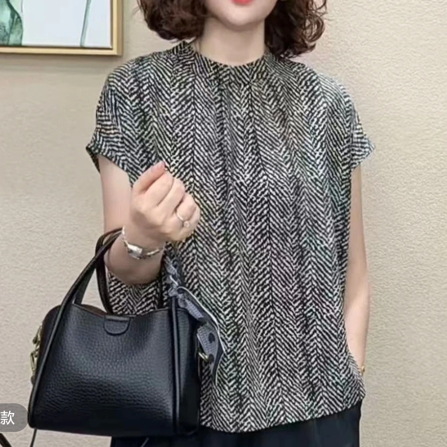 2025新款时尚洋气百搭减龄圆领气质短袖设计感女T恤#2300