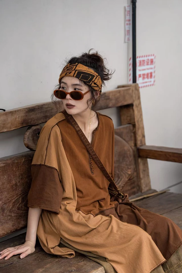 疯子原创撞色针织长衫08495