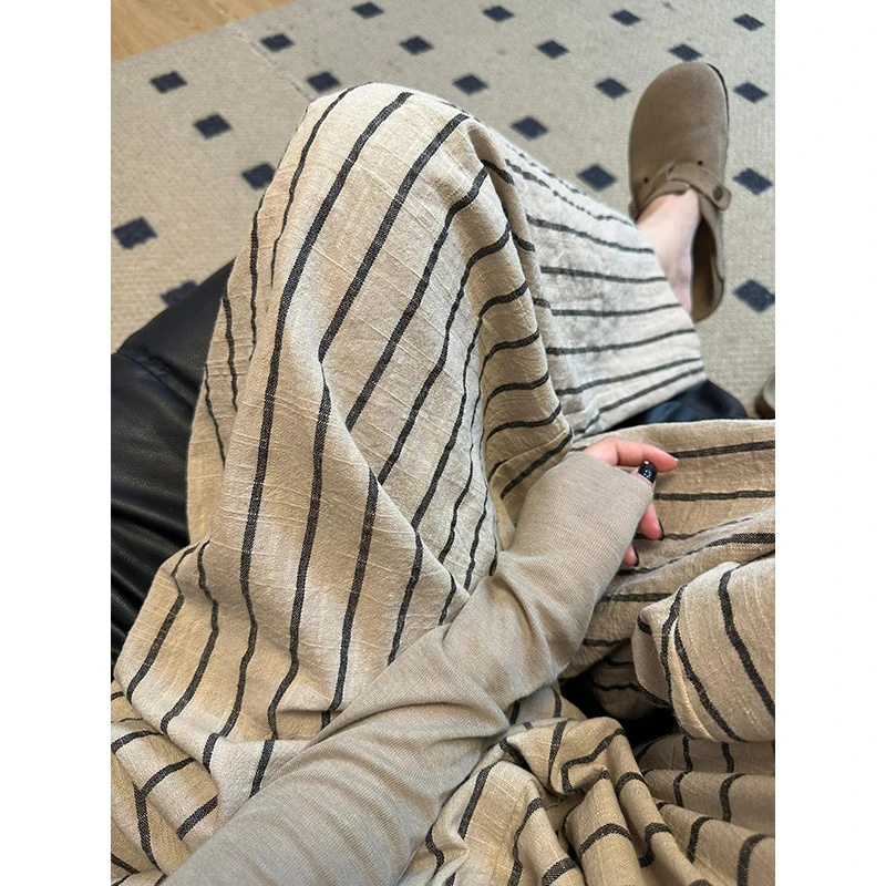 【复古条纹】日系休闲慵懒高腰睡裤女夏季爆款阔腿长裤子遛弯可外穿