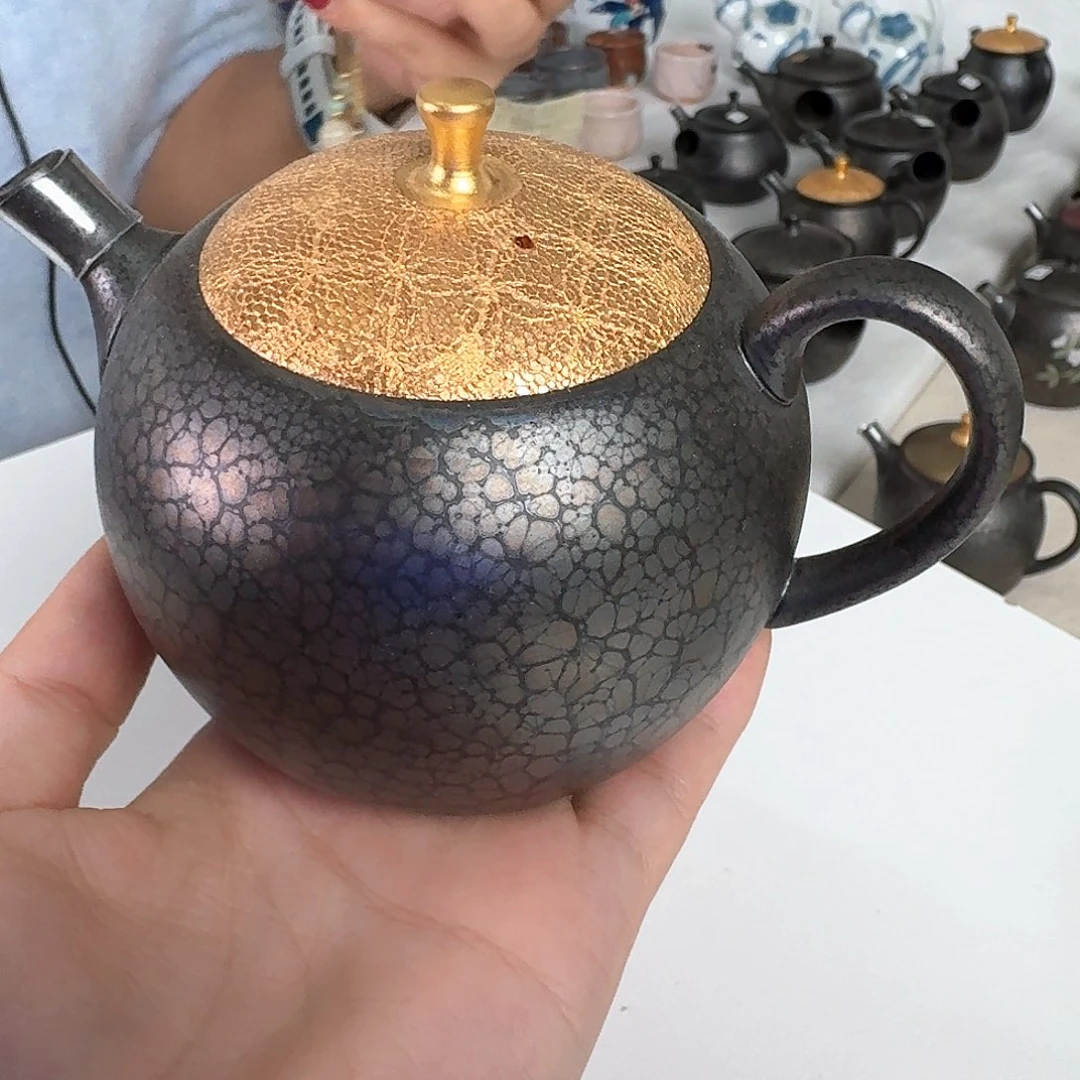 瓷片昭龙天目釉金盖茶壶
