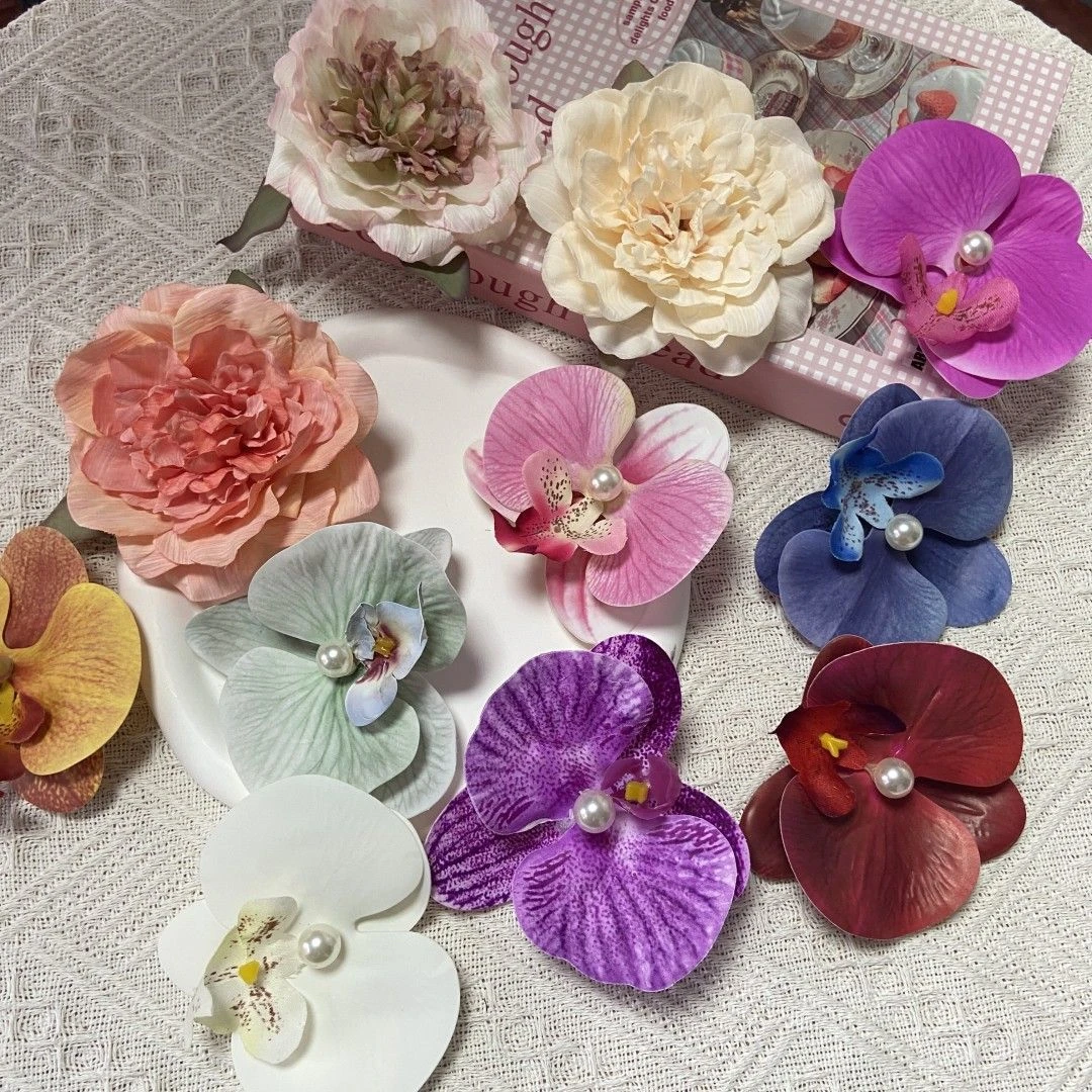 海边度假超绝超仙蝴蝶兰仿真花发夹朵氛围拍照海边旅游头饰发饰