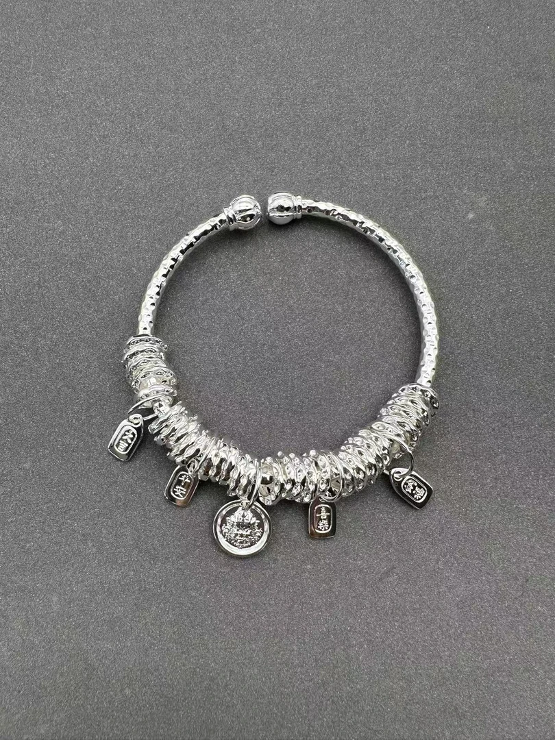 足银手镯 黄财神盘缠手环