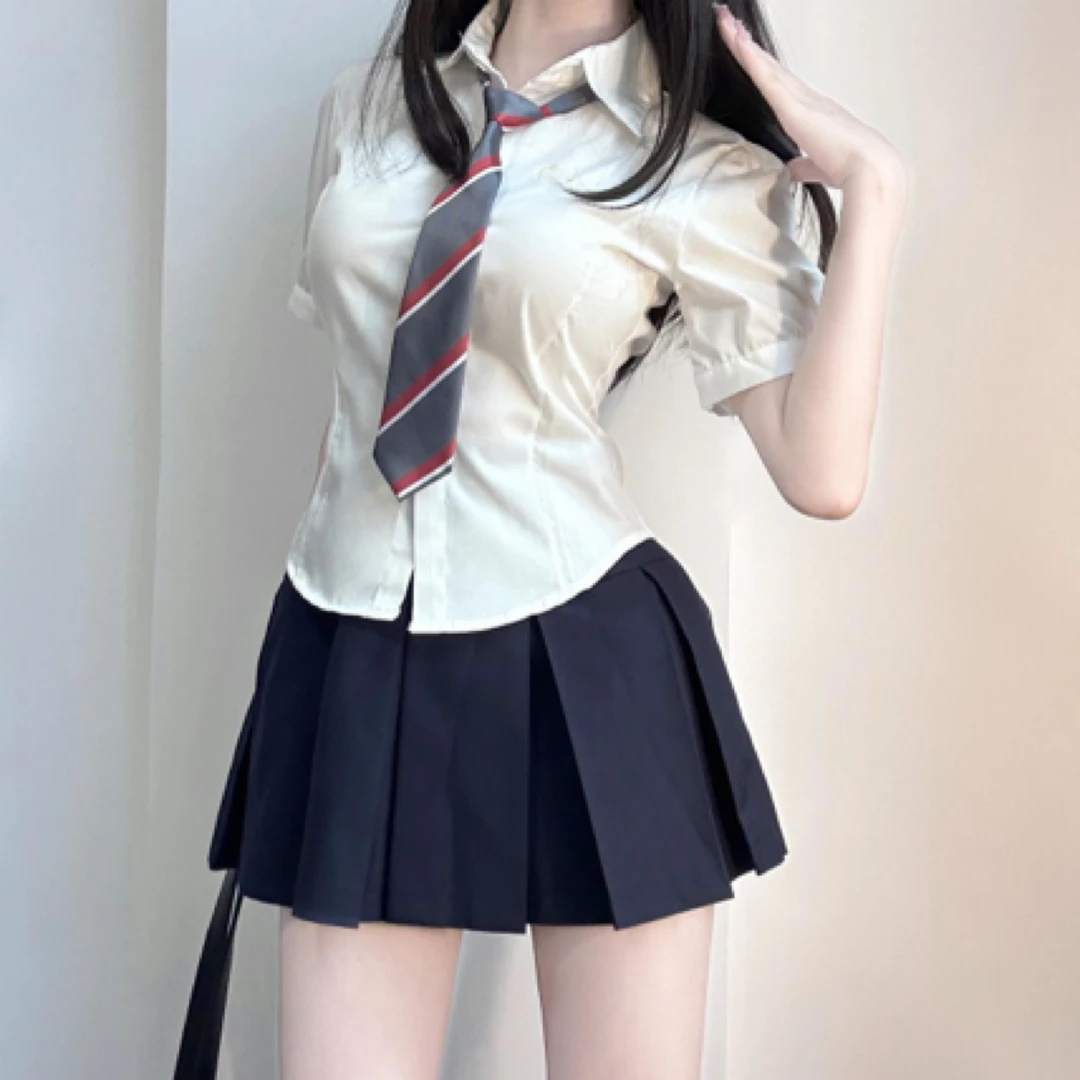原创Jk 辣妹收腰显瘦中袖衬衫 夏季薄款