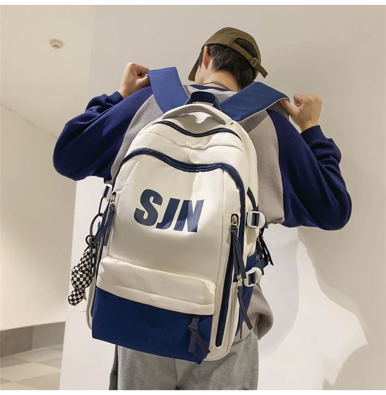 新款复古美式书包高中生初中生潮流大号女大学生简约高颜值双肩包