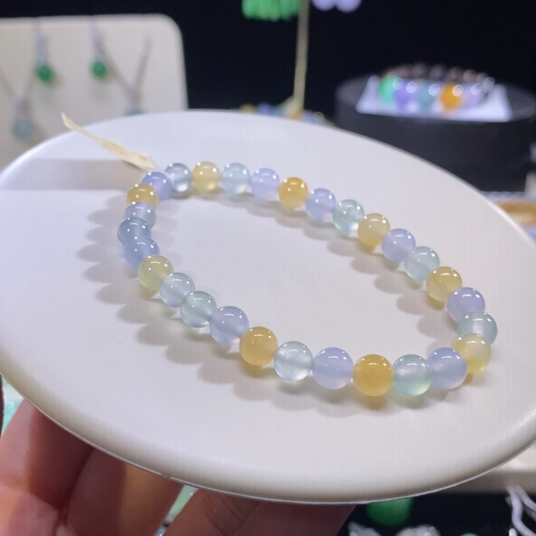 翡翠未镶嵌手串糖果色手串卡6+