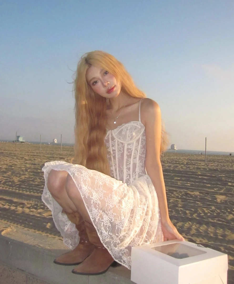 自带裙撑公主芭蕾风格蕾丝吊带裙鱼骨收腰显瘦蓬蓬裙初恋白月光裙