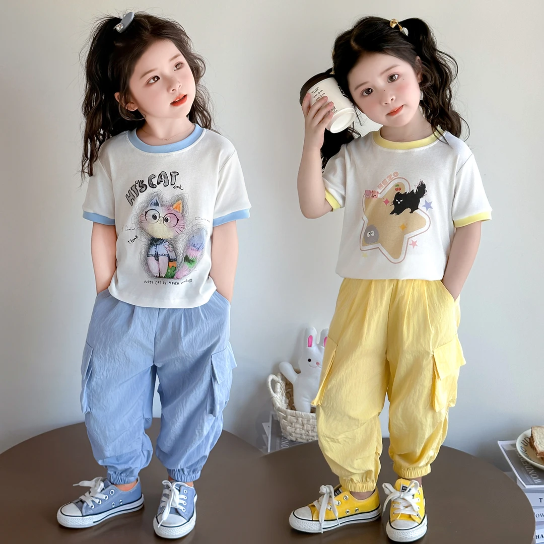 女童套装洋气儿童短袖速干工装裤子两件套小女孩宝宝夏装2025新款