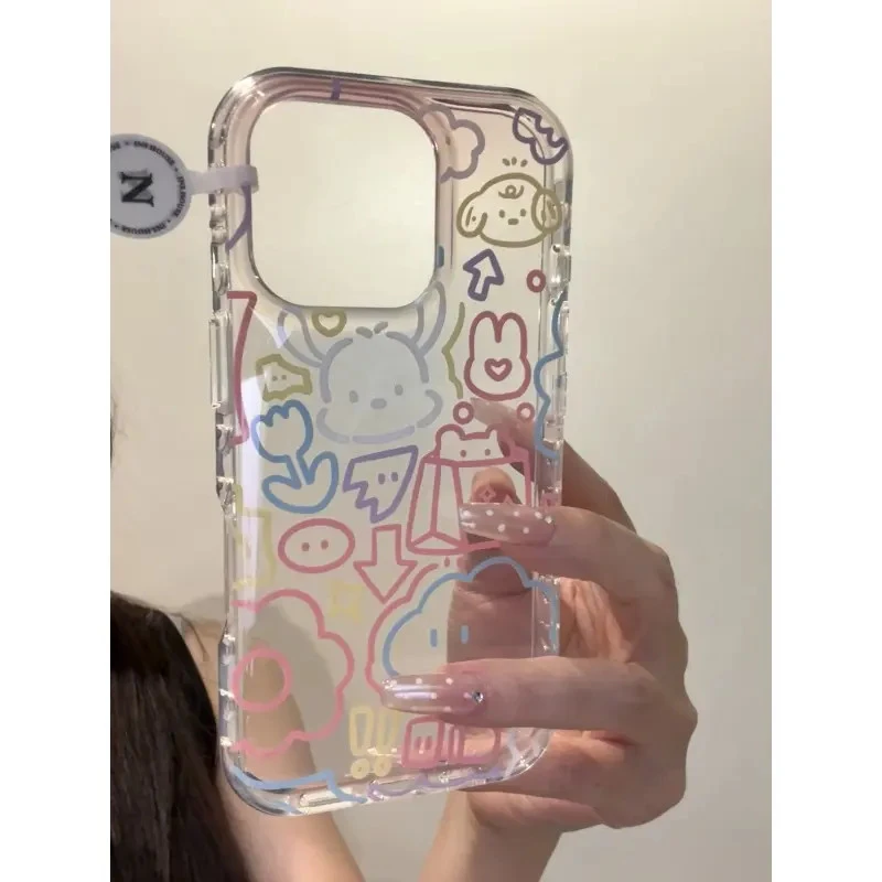治愈系彩色涂鸦云朵可爱帕恰狗适用iphone16promax苹果15手机壳14
