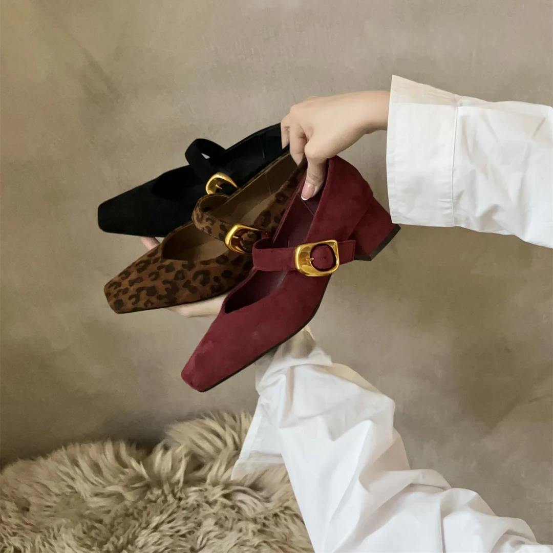 复古气质方头玛丽珍单鞋女2024新款秋冬新款一字扣带舒适小皮鞋子