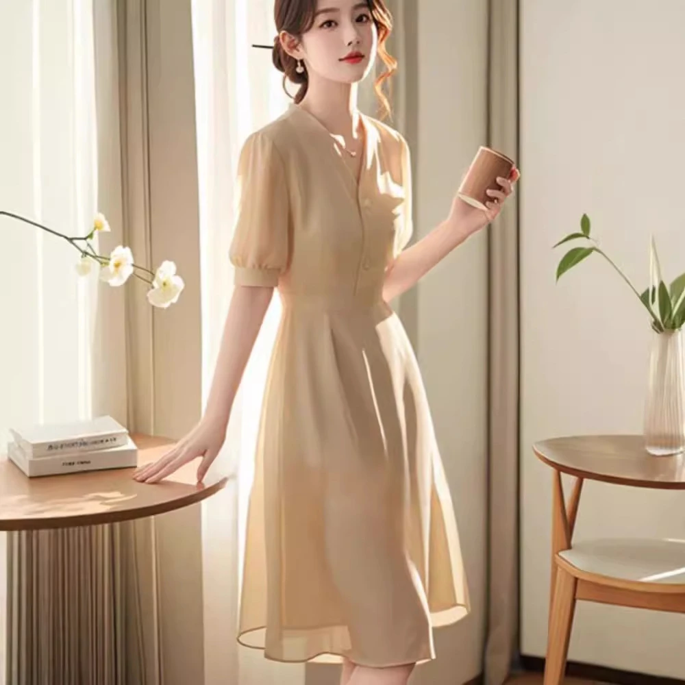 法式高端精致超好看裙子女装夏季2024新款气质绝美雪纺仙气连衣裙