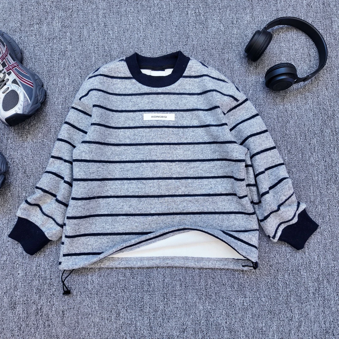 【小哥童装】男童冬款加绒打底条纹圆领韩版套头韩版中大童88619