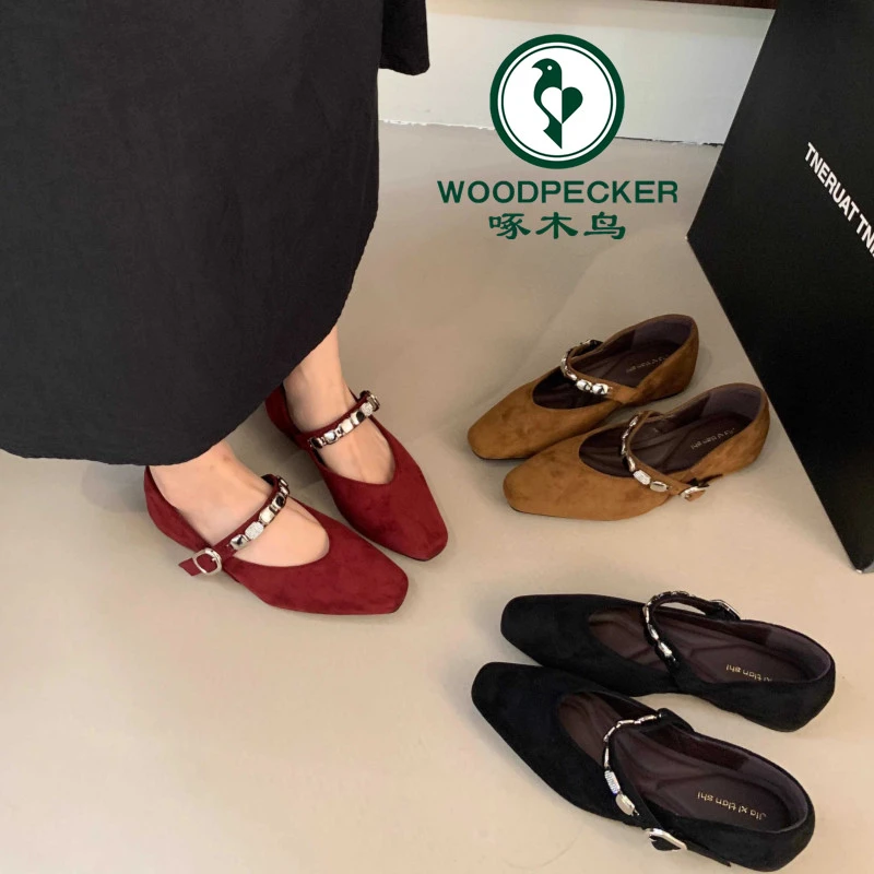 啄木鸟法式内增高单鞋女2025年秋季新款韩版一字扣带浅口玛丽珍鞋