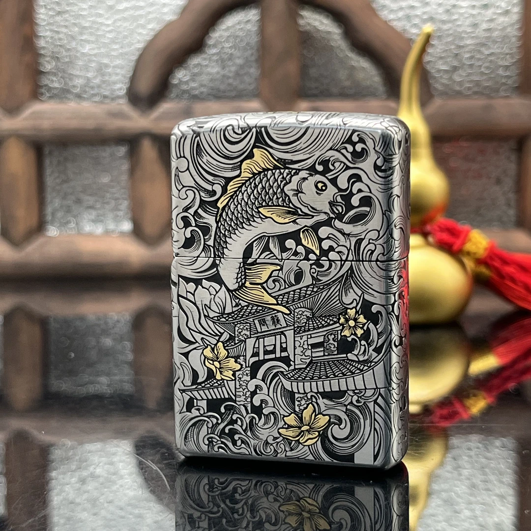 ZIPPO/之宝打火机 鱼跃龙门套壳钢机常规镶嵌 DYJ1