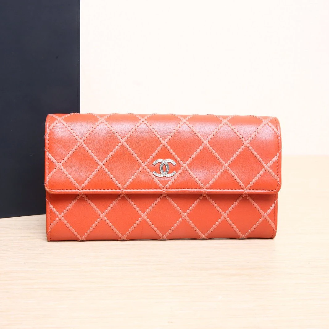 95新 Chanel/香奈儿 【娇】橘色 皮革S 20开 翻盖钱包 19 234968