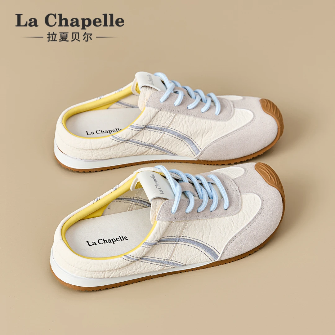 拉夏贝尔德训鞋半拖鞋女2025冬季新款平底包头软底穆勒拖鞋子外穿