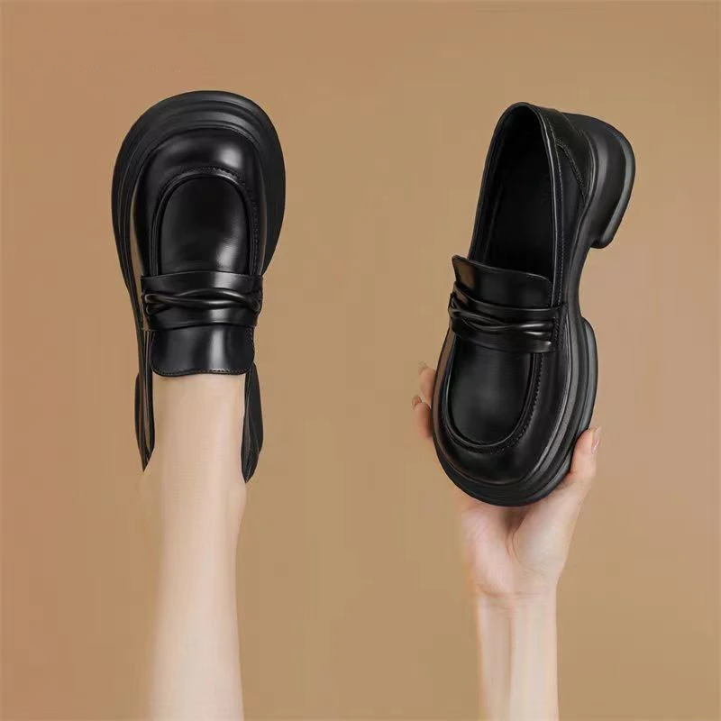 夏季乐福鞋小皮鞋女2025新款黑色英伦风小单鞋百搭厚底单鞋学院风