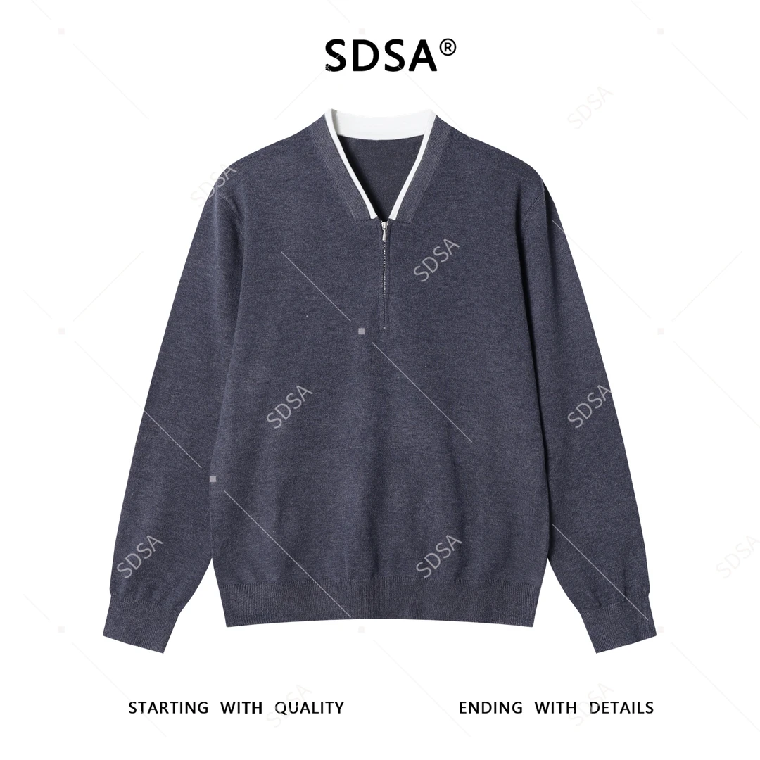 SDSA男士秋冬新款痞帅男装韩版简约半拉链V领假两件针织毛衣百搭