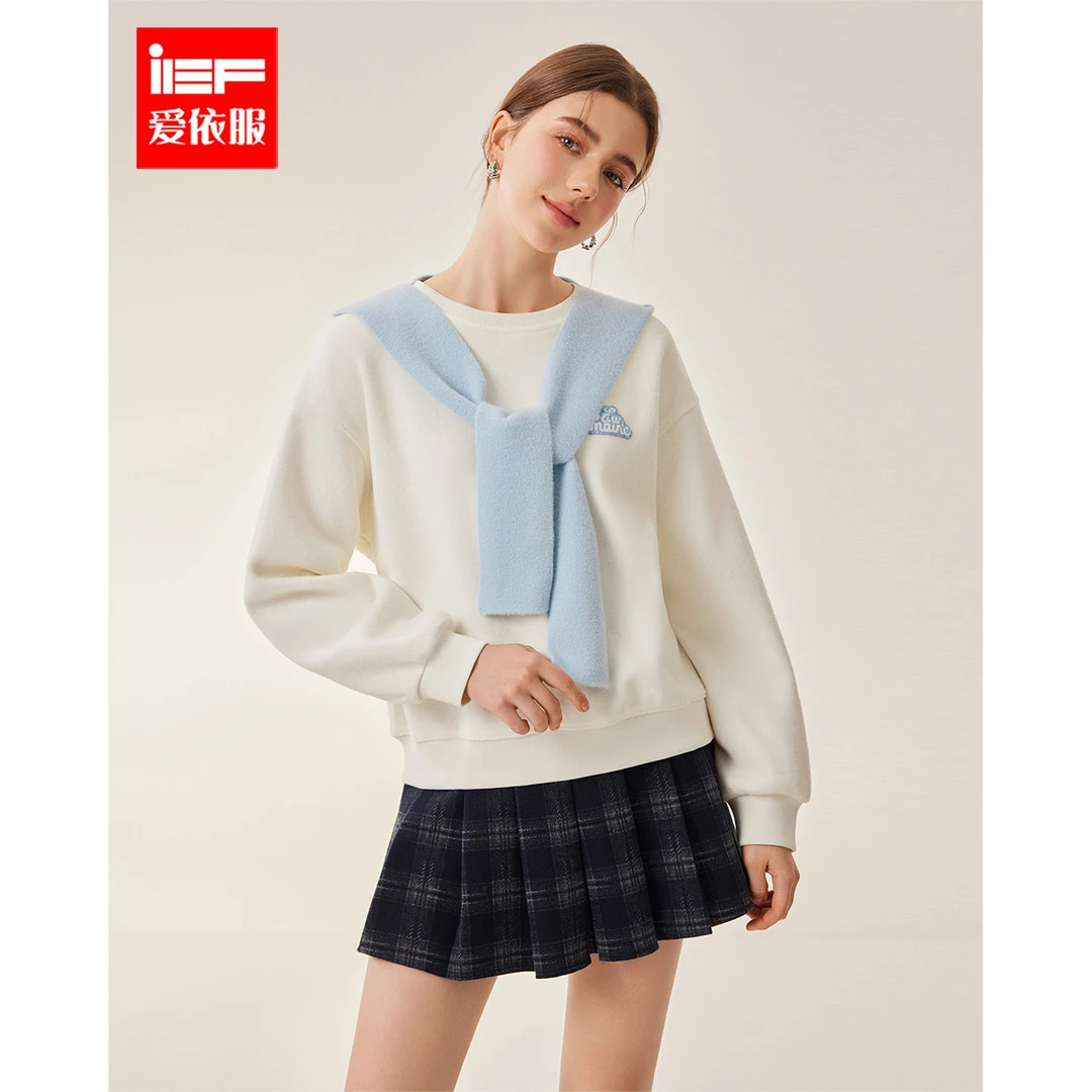 IEF/爱依服2025冬春新款韩版时尚减龄少女风休闲百搭加绒保暖卫衣
