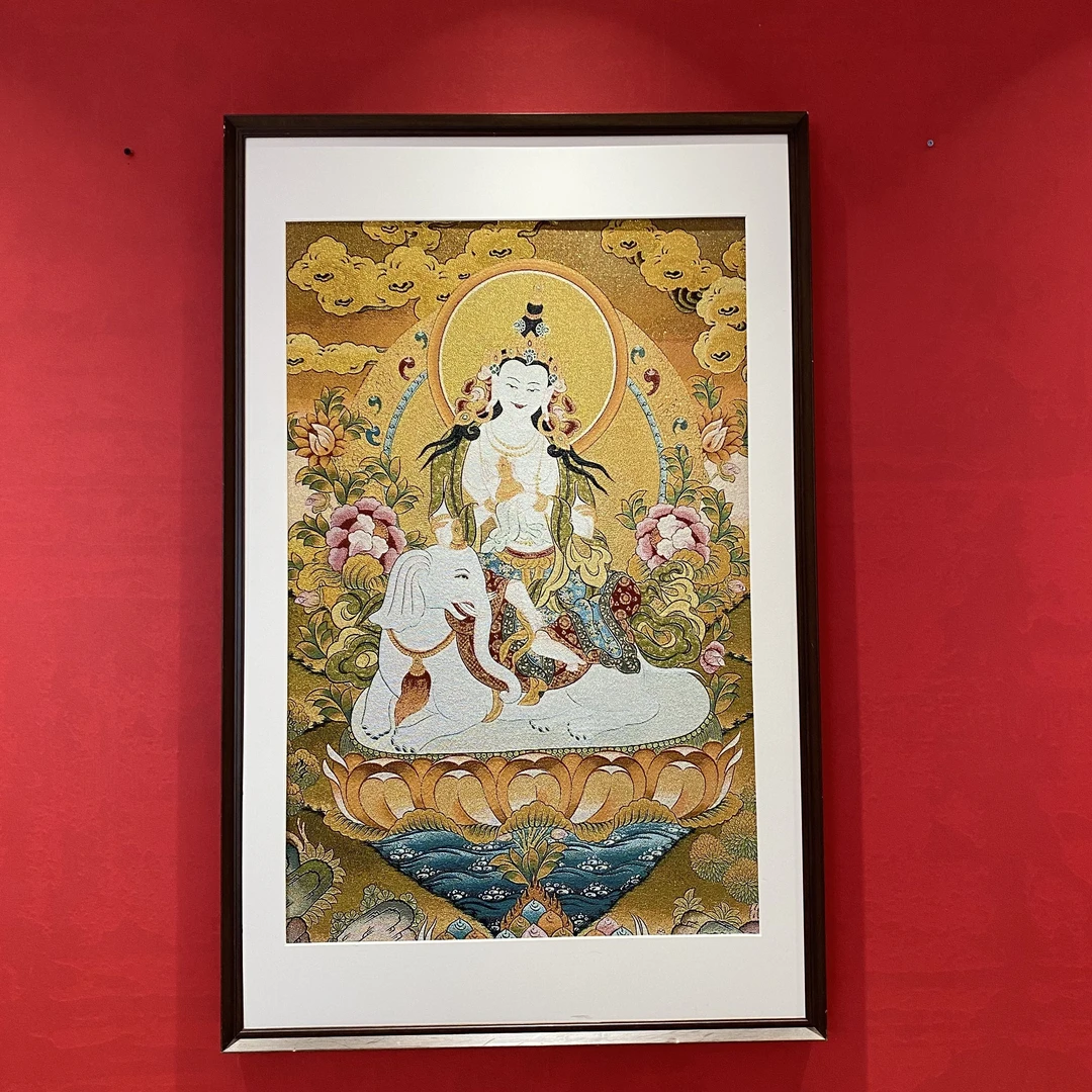 刺绣材质【普贤菩萨彩卡】挂画实木装裱办公室玄关茶室书房装饰画