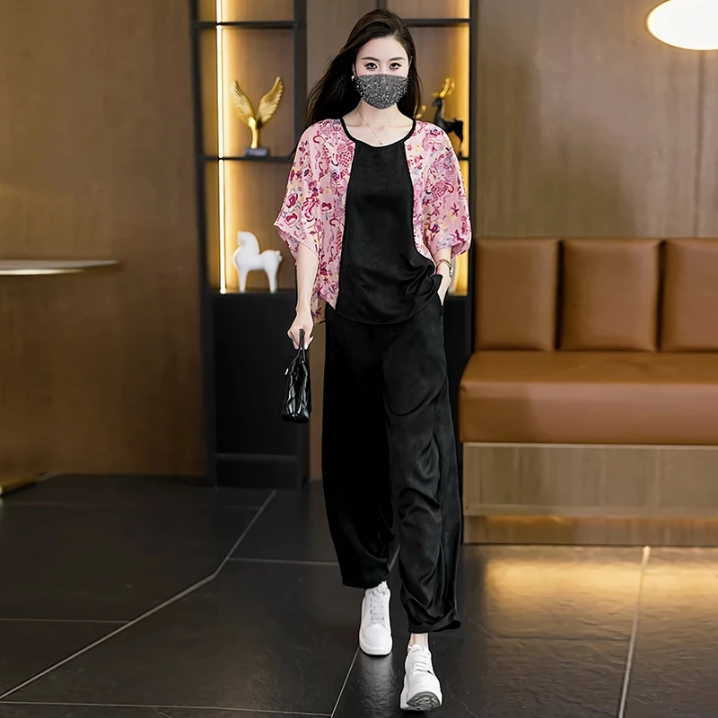 【女神新衣】2025夏季新中式国风提花短袖时尚休闲宽松两件套套装