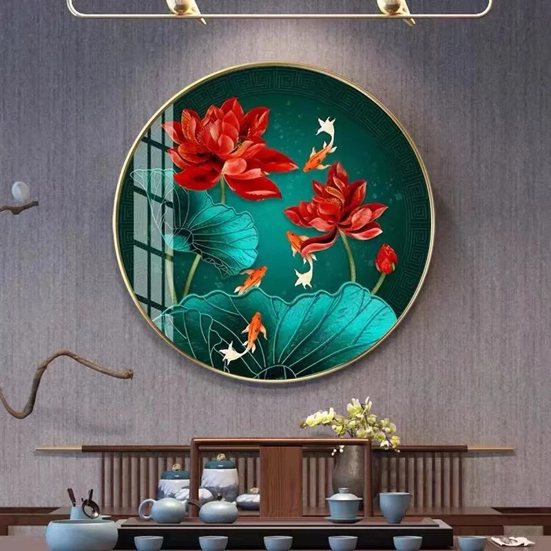 纯手工绣好的十字绣成品339红莲荷花鱼装饰画