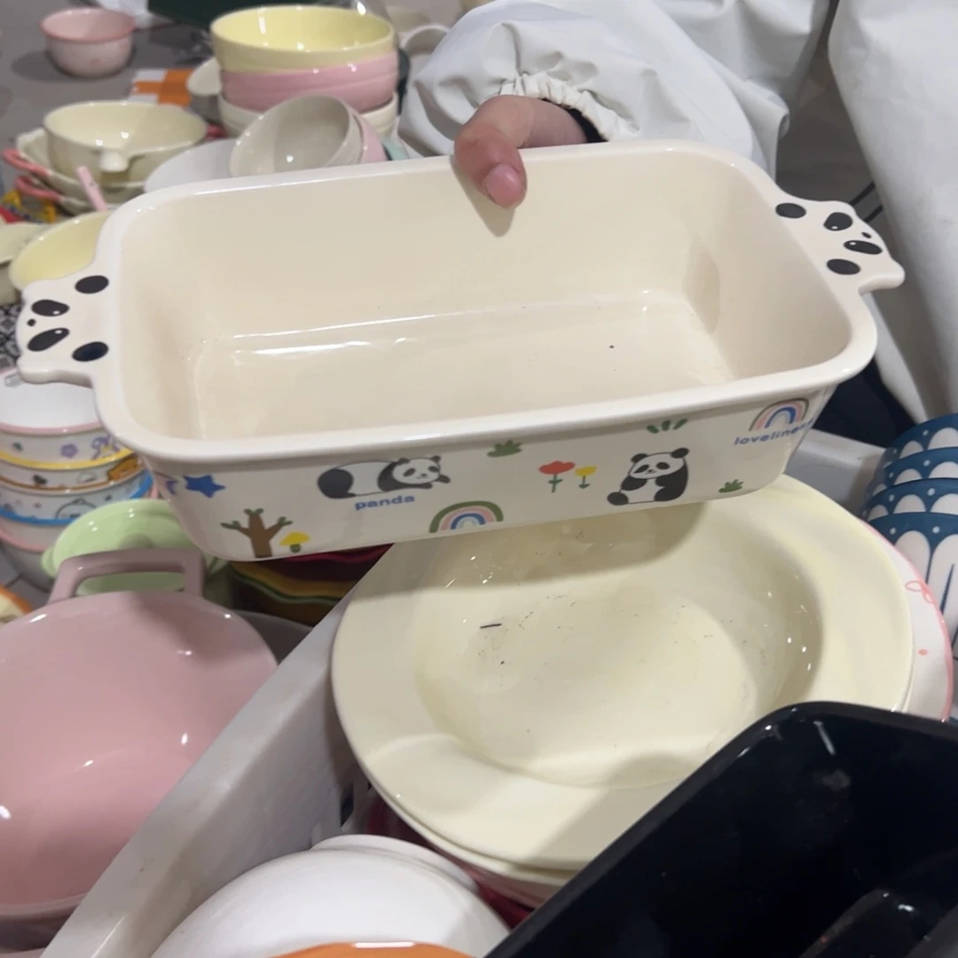 瓷片摩登熊猫烤盘一个微瑕