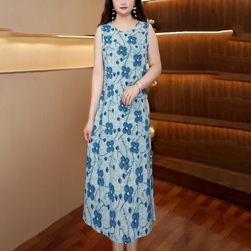 [蓝四叶草]新款百搭显瘦连衣裙女中长款412