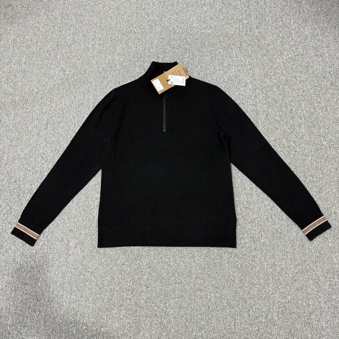 未使用 BURBERRY/博柏利 18937231 黑色条纹袖口半拉链针织衫S码