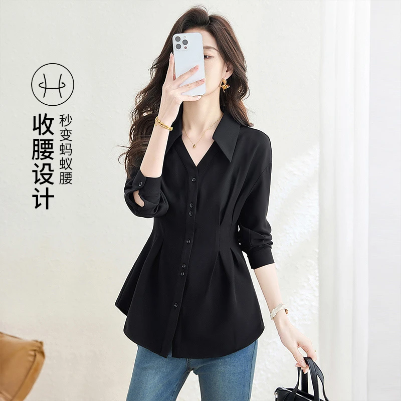 丝柏舍2025夏季商场同款新品捏褶收腰翻领衬衫S51R0371C