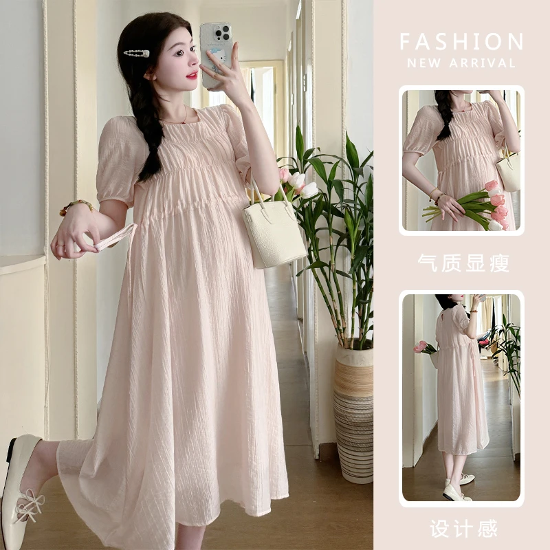 2025夏孕妇夏季时尚气质韩版连衣裙法式简约显瘦复古连衣裙
