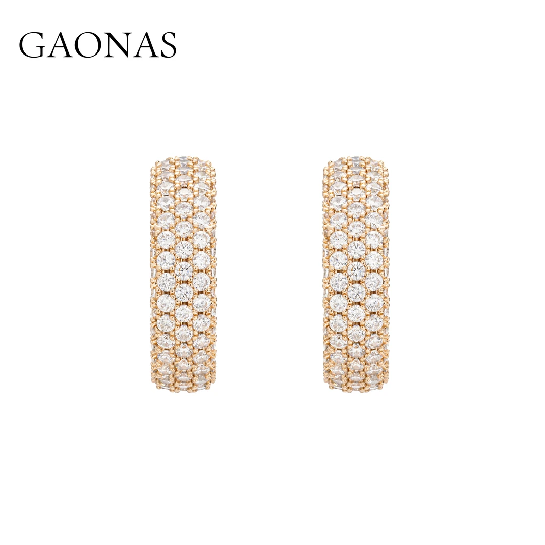 GAONAS 镀K金合成锆石耳饰 贵气时髦豪镶金色耳圈11687ERG