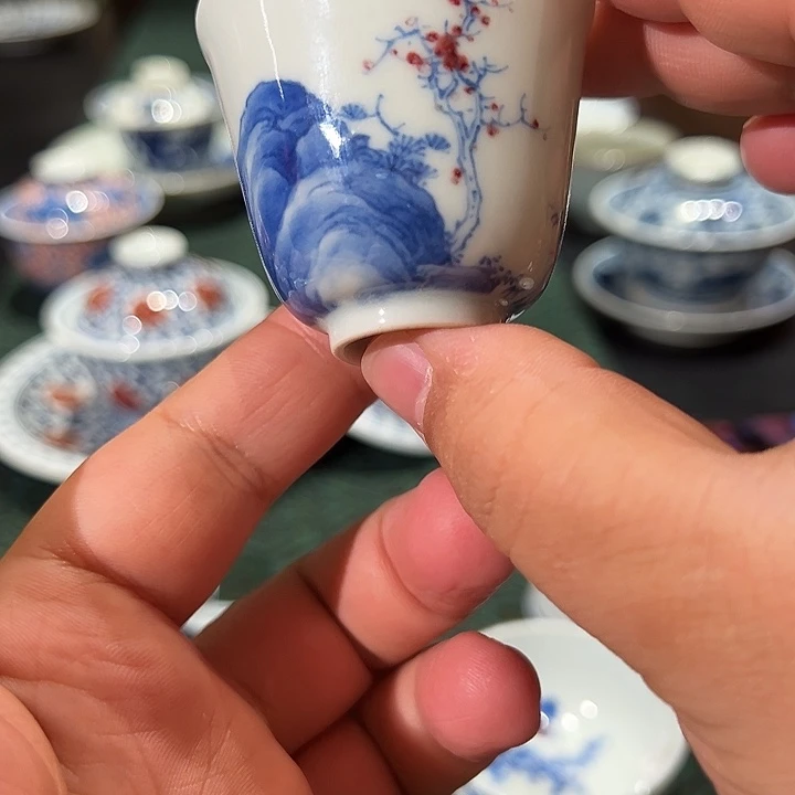 沐月山房原矿青花釉里红小杯