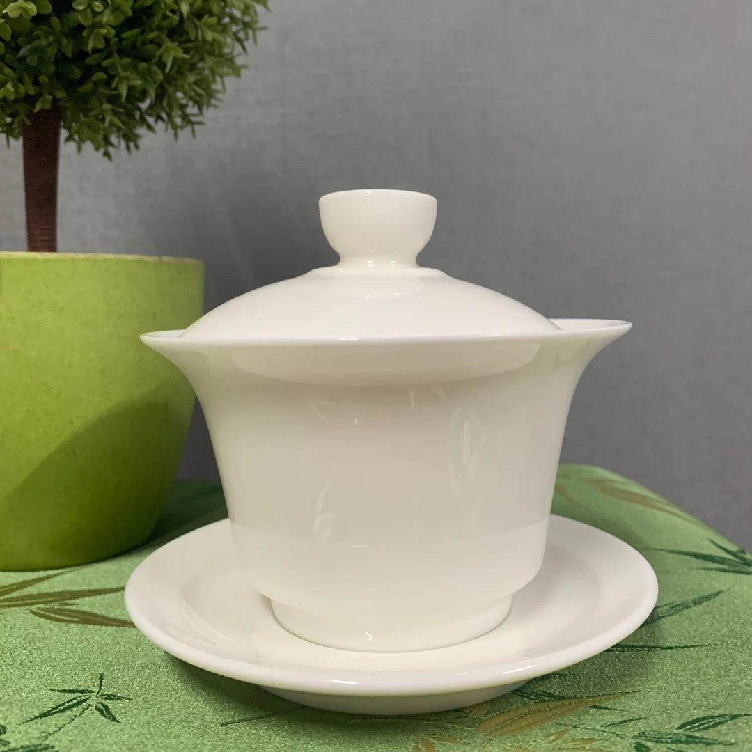 润白瓷11号盖碗茶杯茶碗泡茶不烫手中式功夫茶具大号泡茶碗