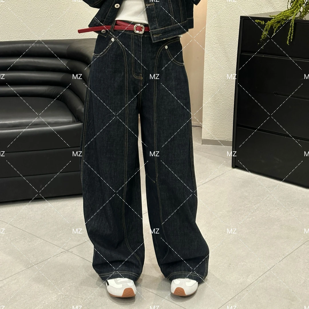 高腰阔腿复古高级感小众牛仔裤女装A777