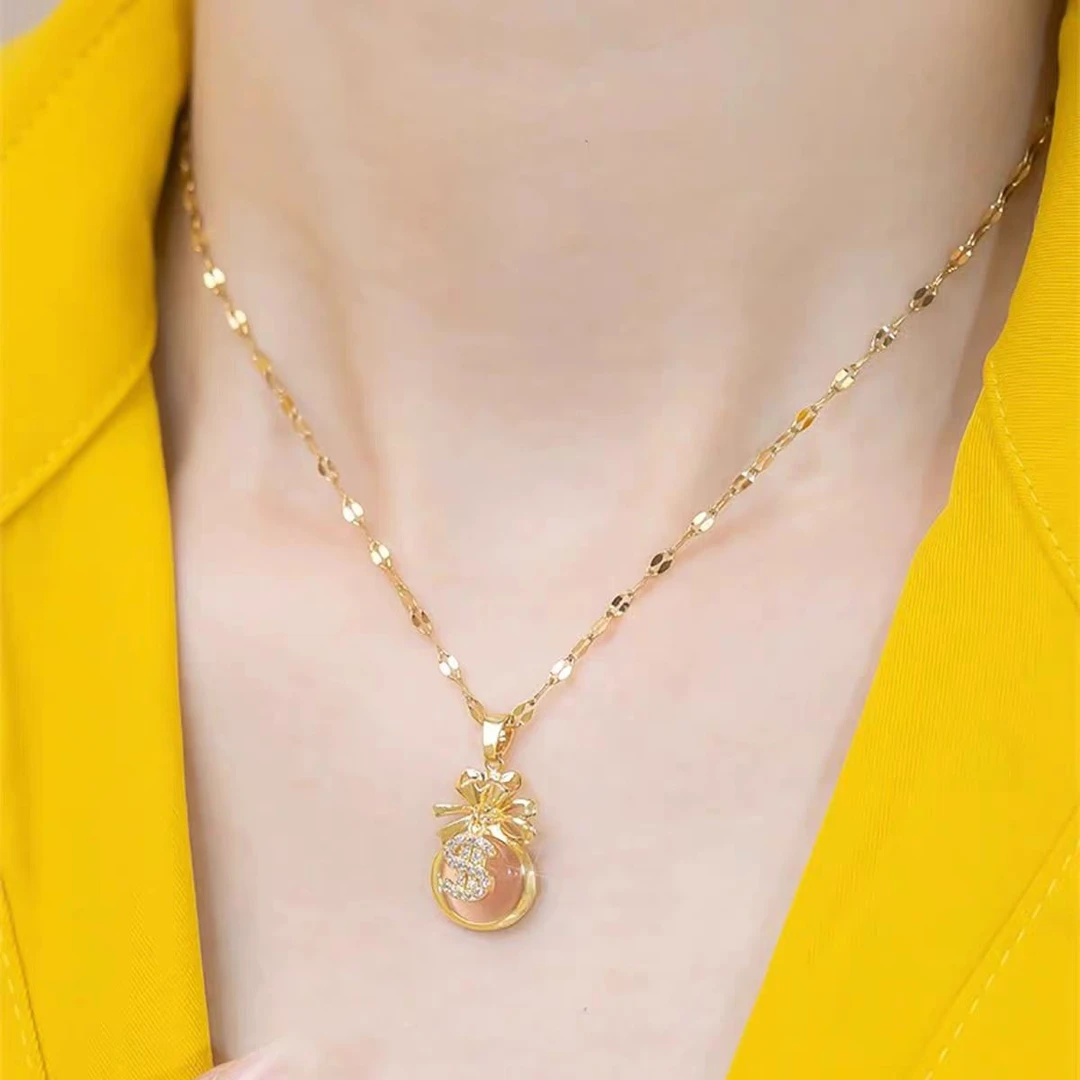 钛钢项链钛钢项链钛钢项链钱袋子项链锁骨链气质时尚镶嵌女款