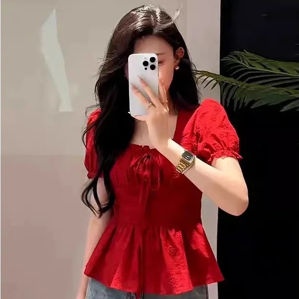 大码温柔风气质修身显瘦2025夏季新款短袖衬衫女设计感法式上衣