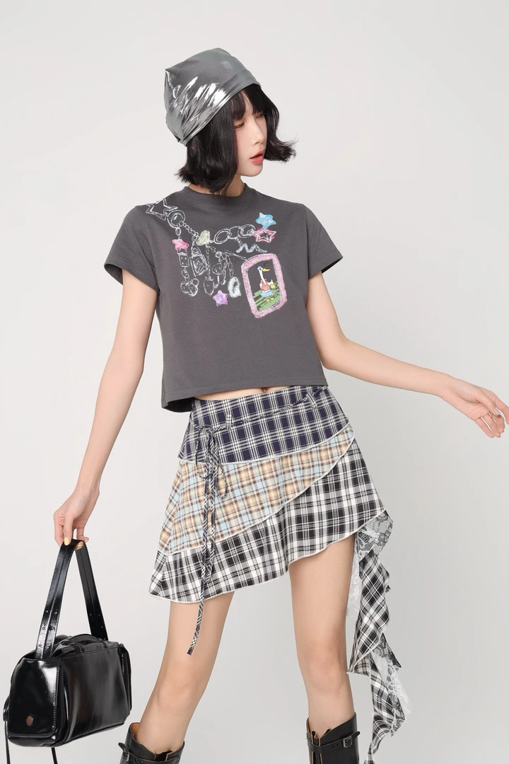 Mto Quinn｜25SS夏季新款上新不规则格纹飘带层次感辣妹风甜酷半裙